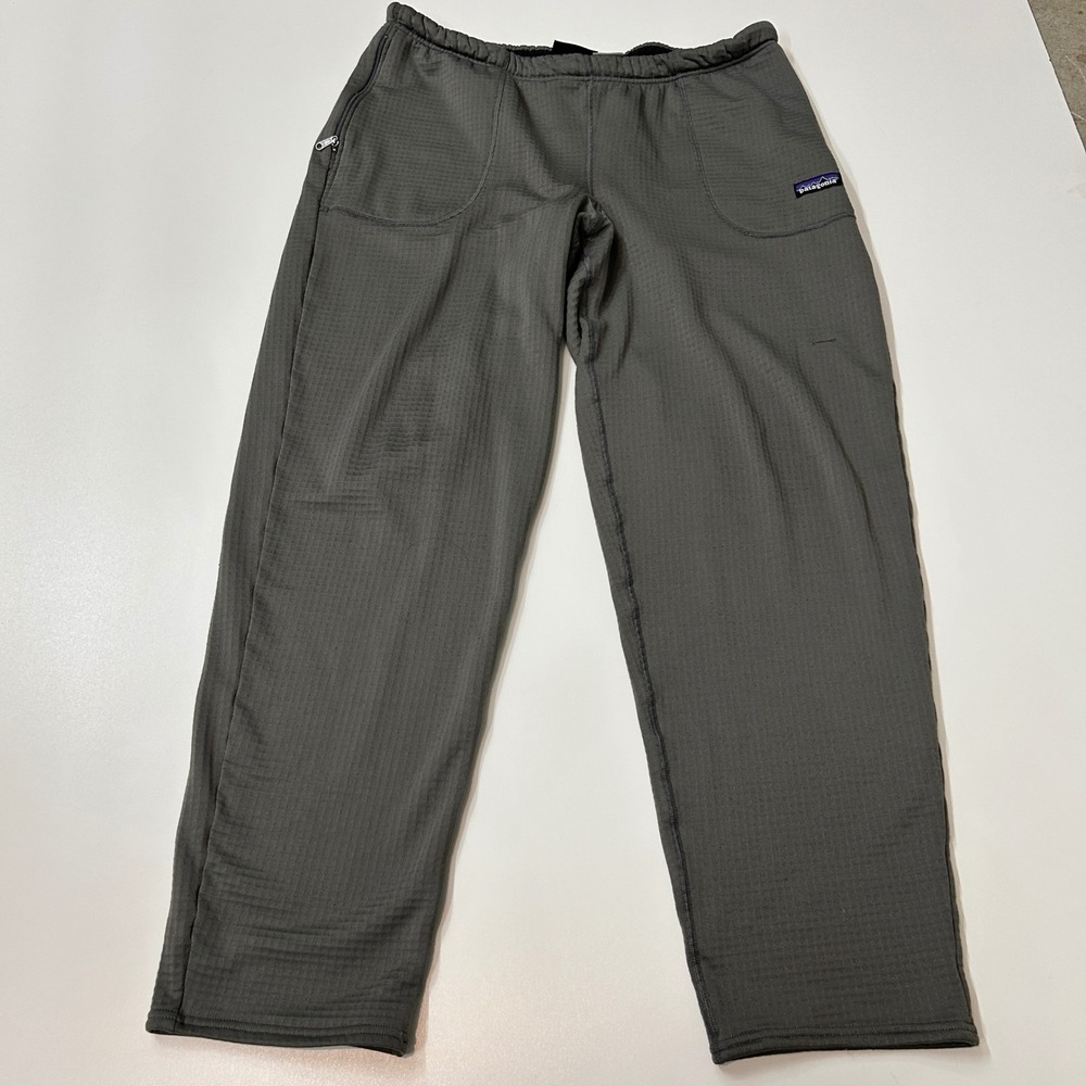 Patagonia R1 Polartec Fleece Pants Mens Large Gray Grid Technical Base Layer L